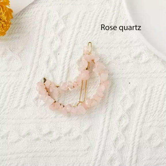EOEMY Natural Quartz Crystal Braided Hair Clips Crushed Stone Moon Bobby Pins Stick-Rose Quartz-1Pc