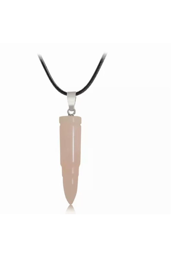 Natural Quartz Crystal Bullet Pendant Chakra Stone Necklace Amulet Reiki Healing-Pink Rose Quartz-1Pc