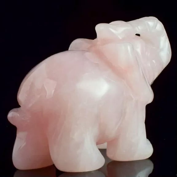 EOEMY Natural Quartz Crystal Carved Baby Elephant Healing Rock Gemstone Animal Decor-Pink Rose Quartz