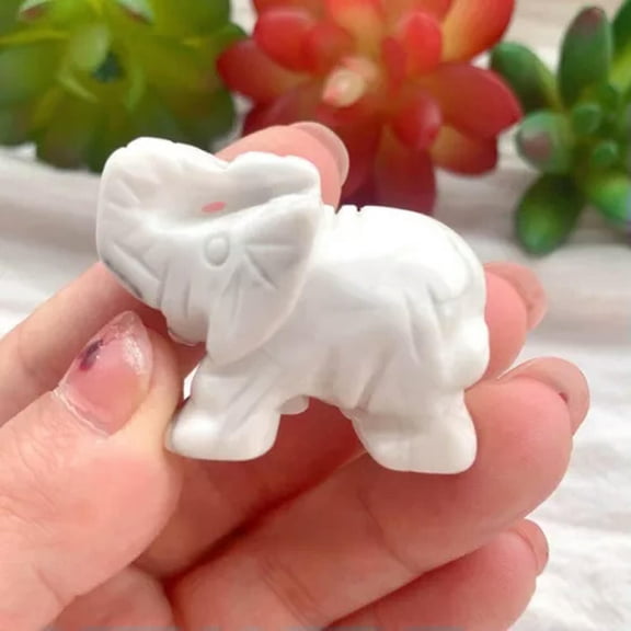 EOEMY Natural Quartz Crystal Carved Baby Elephant Healing Rock Gemstone Animal Decor-White Howlite Turquoise Quartz