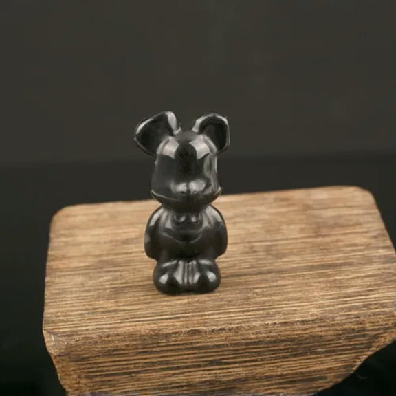 EOEMY Natural Quartz Crystal Carved Gloomy Little Bear Healing Reiki Chakra Decor Gift-Black Obsidian Stone