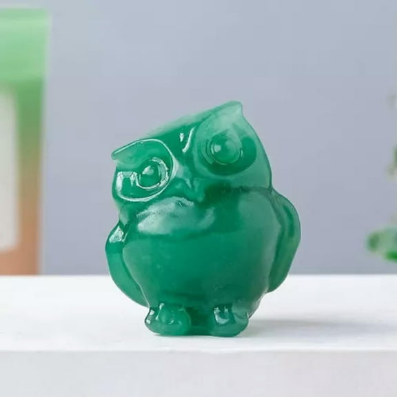 EOEMY Natural Quartz Crystal Carved Owl Gemstone Hooters Statue Healiing Reiki Decor-Green Aventurine Jade Quartz