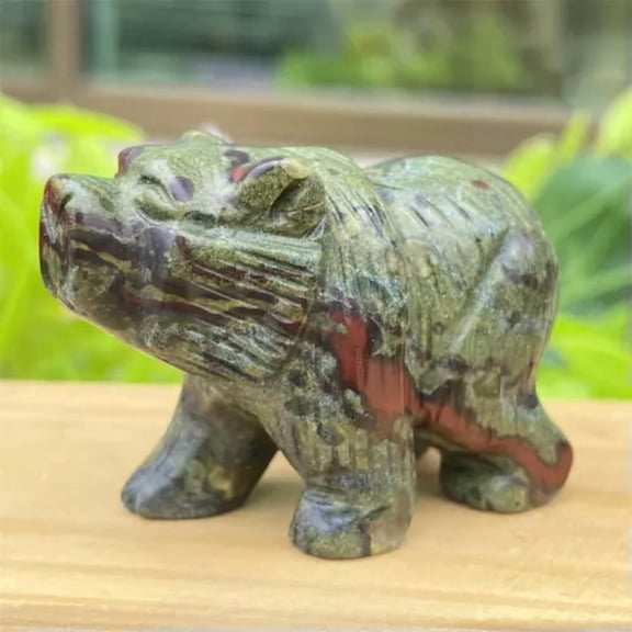 EOEMY Natural Quartz Crystal Carved Polar Bear Gemstone Animal Healing Statue Ornament-Dragon Blood Stone