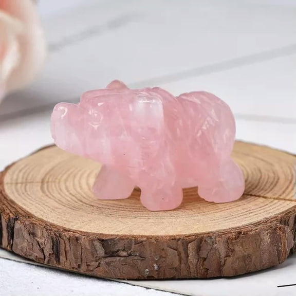 EOEMY Natural Quartz Crystal Carved Polar Bear Gemstone Animal Healing Statue Ornament-Rose Quartz
