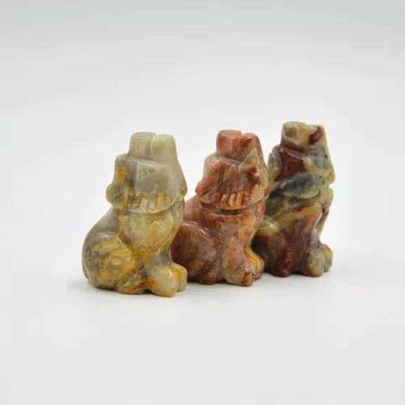 EOEMY Natural Quartz Crystal Carved Wolf Healing Wolves Animal Sculpture Stone Decor-Agate Stone