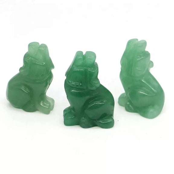 EOEMY Natural Green Aventurine Quartz Carved Wolves Crystal Healing Wolf Decor Gift