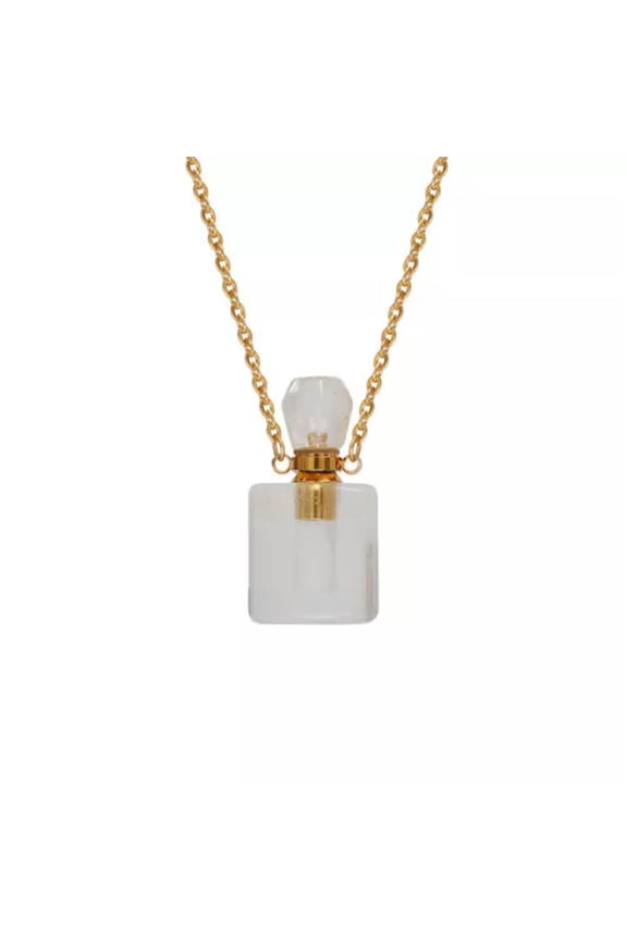 Natural Quartz Crystal Essential Oil Perfume Bottle Healing Pendant Necklace Gem-1Pc-Clear Quartz