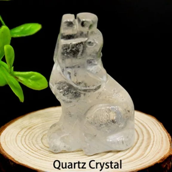 EOEMY Natural Quartz Crystal Gemstone Carved Wolf Healing Reiki Wolves Statue Ornament-Clear Quartz