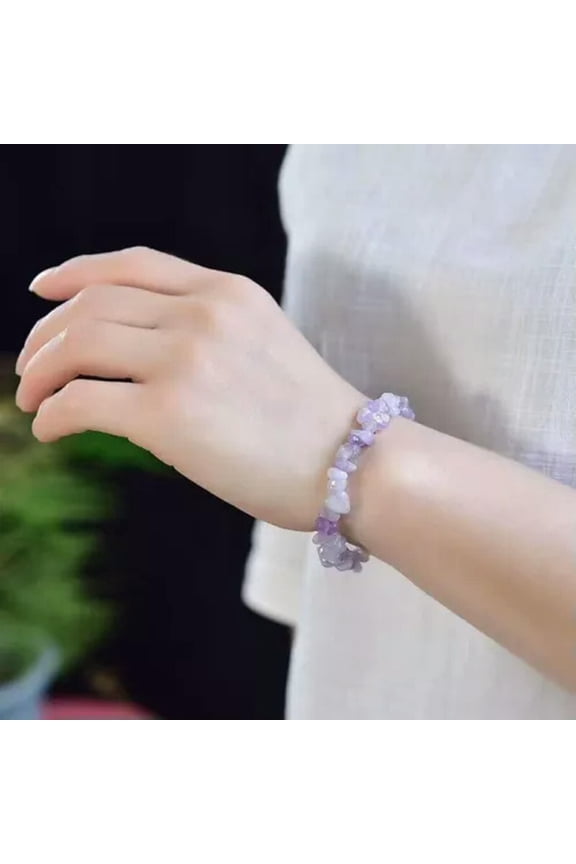 Natural Quartz Crystal Gravel Stretchy Bracelet Hand Strings Energy Gem Decor-Lavender Stone