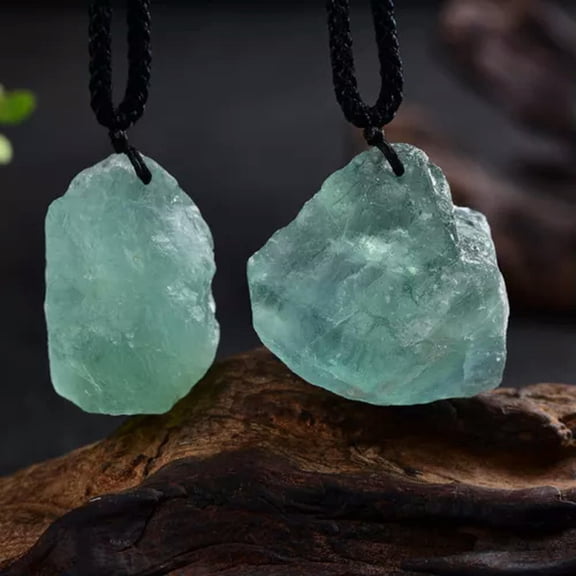 EOEMY Natural Quartz Crystal Pendant Healing Raw Rough Stone Pendulum Necklace Gift Us-#5 Raw Rough Green Fluorite Stone