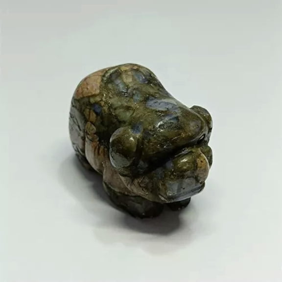 EOEMY Natural Quartz Crystal Pig Gemstone Carved Wild Boar Piggy Mini Statue Healing-Blue Amphibole Stone