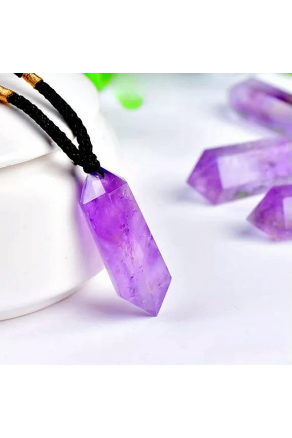 Natural Quartz Crystal Point Stone Pendant Chakra Healing Pendulum Necklace Gift-#2 Brazilian Amethyst Crystal