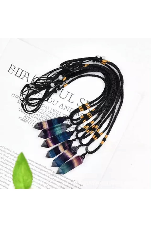 Natural Quartz Crystal Pointed Pillar S Pendant Healing Necklace Amulet-Rainbow Fluorite Quartz