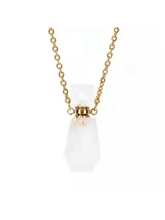 Natural Quartz Crystal Primitive Perfume Bottle Pendant Chakra Necklace Amulet-#4 Clear Quartz
