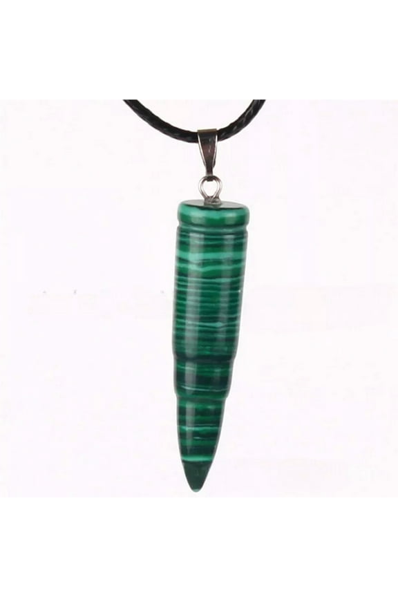 Natural Quartz Malachite Stone Bullet Carved Crystal Healing Pendant Necklace