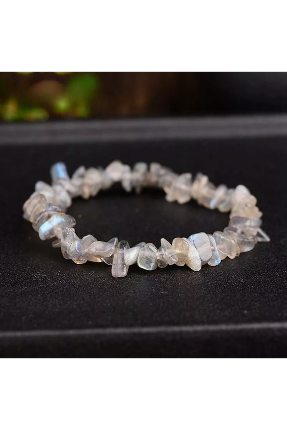 Natural Quartz Moonstone Crystal Gravel Gem Stretch Bangle Mineral Bracelet Gift