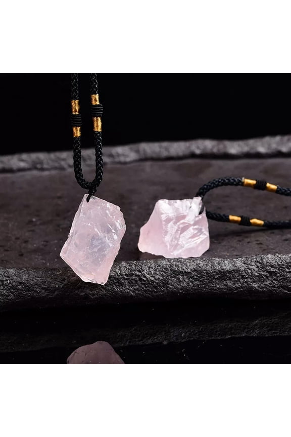 Natural Quartz Pink Crystal Gem Pendant Rough Stone Chakra Healing Necklace Gift