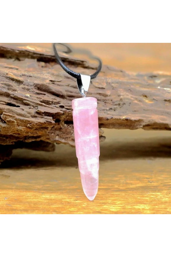 Natural Quartz Pink Rose Stone Bullet Carved Crystal Healing Pendant Necklace