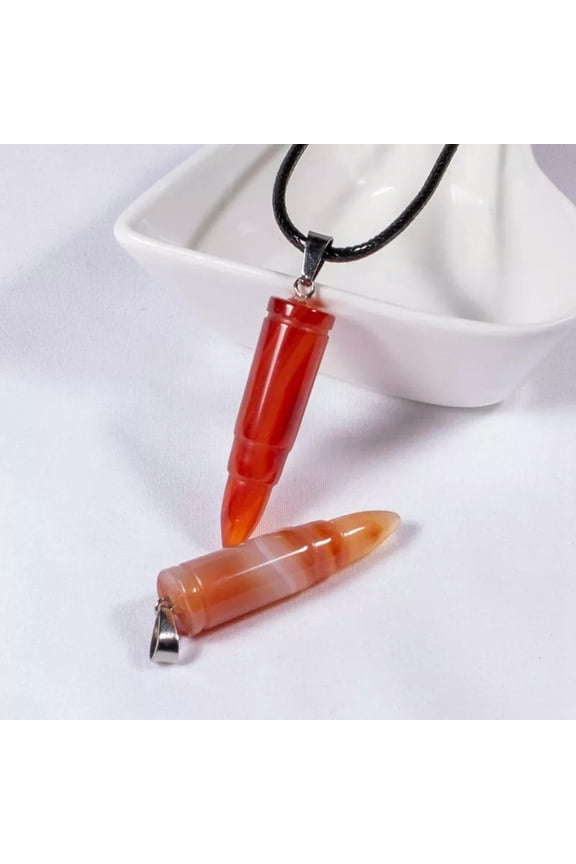Natural Quartz Red Agate Crystal Bullet Pendant Reiki Necklace Amulet Healing
