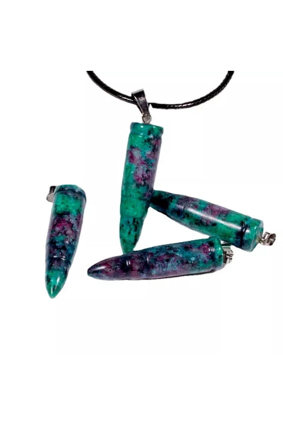 Natural Quartz Ruby Zoisite Stone Bullet Carved Crystal Healing Pendant Necklace