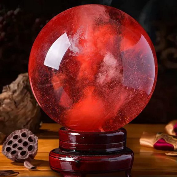 EOEMY Natural Quartz Sphere Chakra Reiki Mineral Crystal Ball W/ Stand Decor 20-100mm-Red Smelting Stone (9Cm,910G)