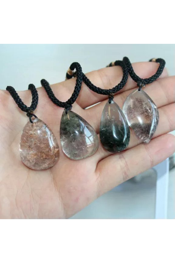 Natural Quartz Stone Pendulum Hexagonal Pendant Crystal Healing Reiki Necklace-Ghost Phantom