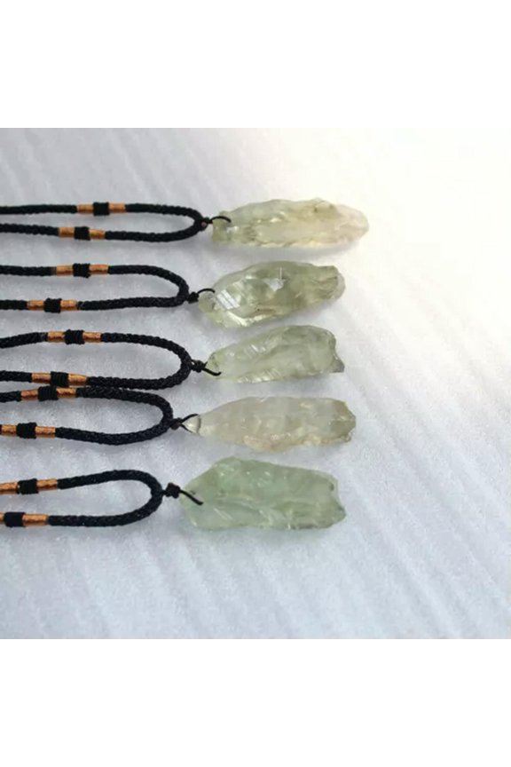 Natural Quartz Stone Pendulum Hexagonal Pendant Crystal Healing Reiki Necklace-Green Creastly