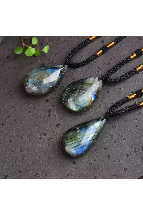Natural Quartz Stone Pendulum Hexagonal Pendant Crystal Healing Reiki Necklace-Labradorite Quartz #4