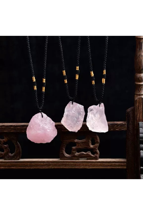 Natural Quartz Stone Pendulum Hexagonal Pendant Crystal Healing Reiki Necklace-Rose Quartz #7