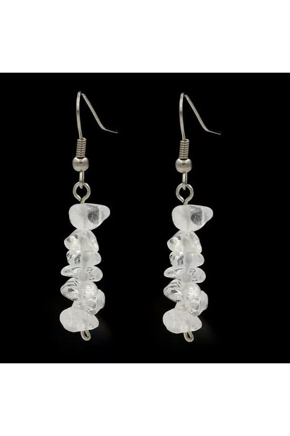 Natural Quartz White Crystal Earings Gravel Beaded Tassel Ear Drop Healing Decor
