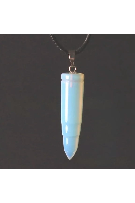 Natural Quartz White Opal Stone Bullet Carved Crystal Healing Pendant Necklace