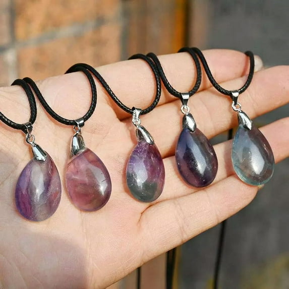 EOEMY Natural Rainbow Fluorite Quartz Crystal Gem Pendant Healing Reiki Amulet Decor