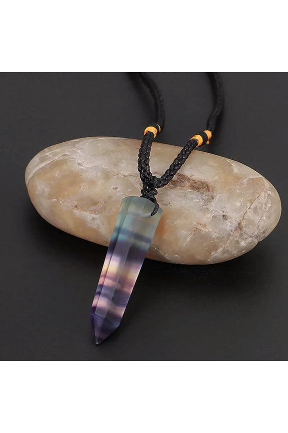 Natural Rainbow Fluorite Quartz Crystal Pendant Healing Gemstone Necklace Amulet