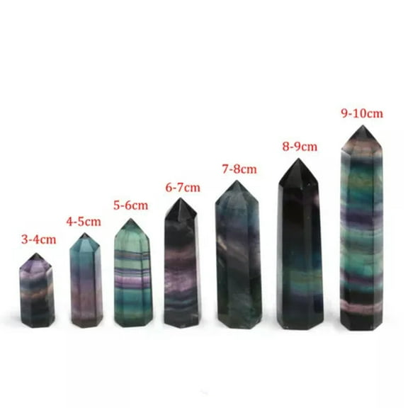 EOEMY Natural Rainbow Fluorite Quartz Crystal Stone Point Tower Reiki Hexagonal Wand-8-9Cm