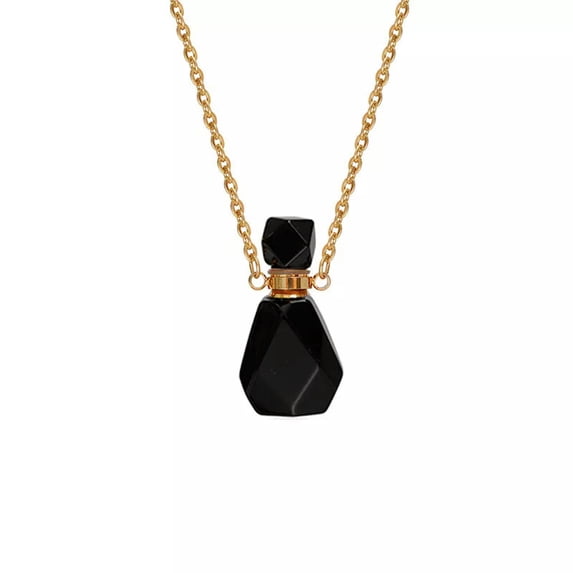 EOEMY Natural Raw Black Obsidian Quartz Crystal Perfume Bottle Pendant Energy Necklace
