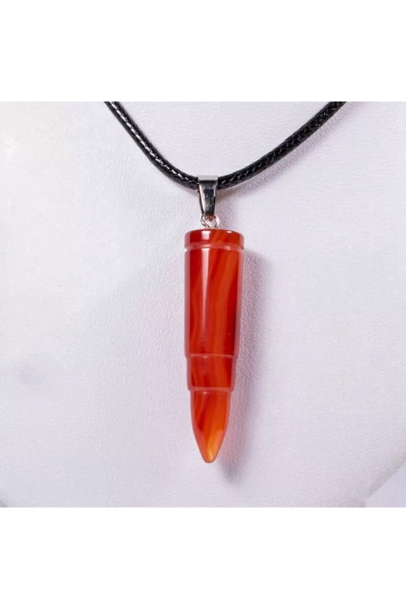 Natural Red Agate Quartz Crystal Bullet Pendant Carnelian Stone Necklace Amulet
