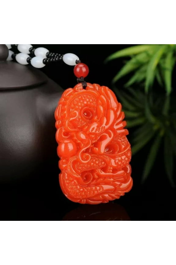 Natural Red Jade Pendant Necklace Jewelry Men Women Gifts Dragon Amulet Jade
