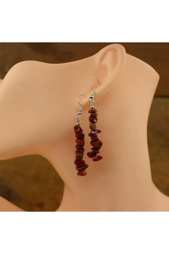 Natural Red Jasper Quartz Crystal Irregular Macadam Lady Dangle Eardrop 1 Pair