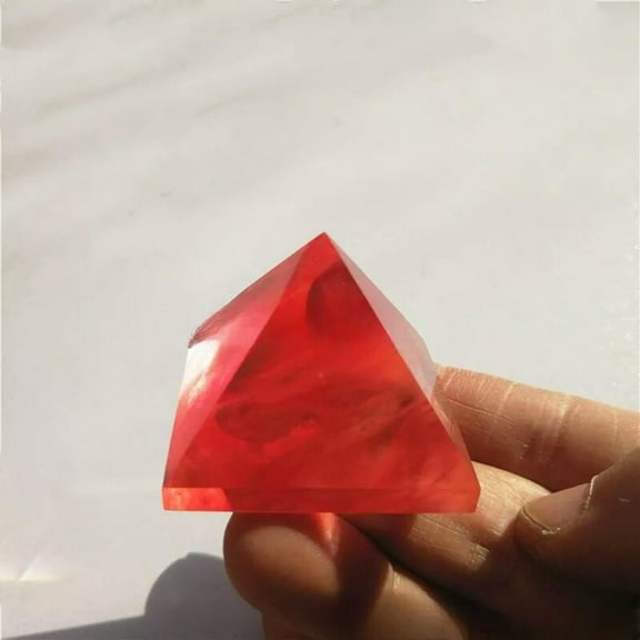 EOEMY Natural Red Smelting Quartz Crystal Pyramid Reiki Gemstone Healing Tower Decor