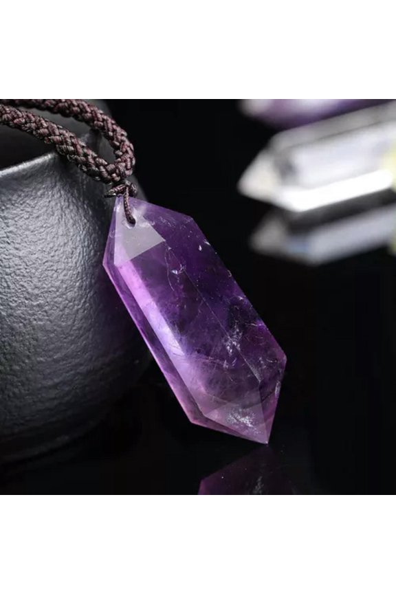 Natural Reiki Mineral Quartz Chakra Crystal Point Wand Obelisk Pendant Necklace-Amethyst Quartz-10Pcs