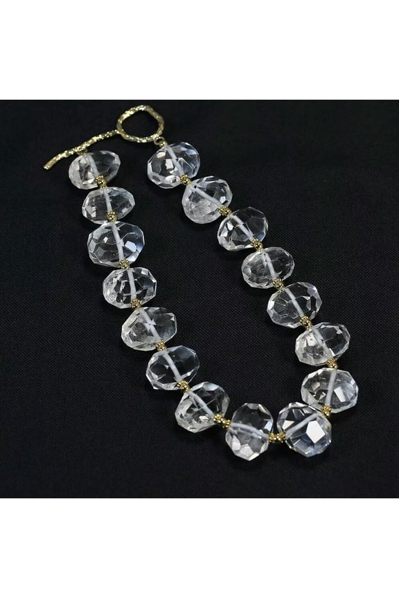 Natural Rock Crystal Quartz Faceted Oval Egg Nugget Clear Quartz Choker Necklace