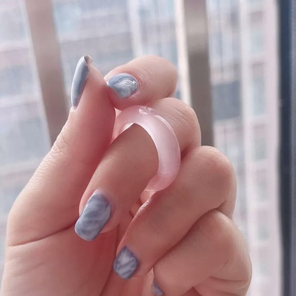 EOEMY Natural Rose Quartz Crystal Agate Round Finger Band Rings Healing Gemstone Gift