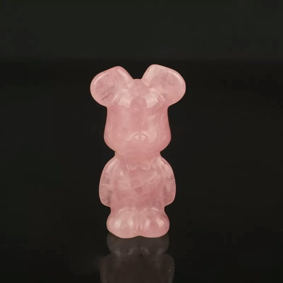 EOEMY Natural Rose Quartz Crystal Gloomy Little Bear Healing Rock Stone Carved Animal