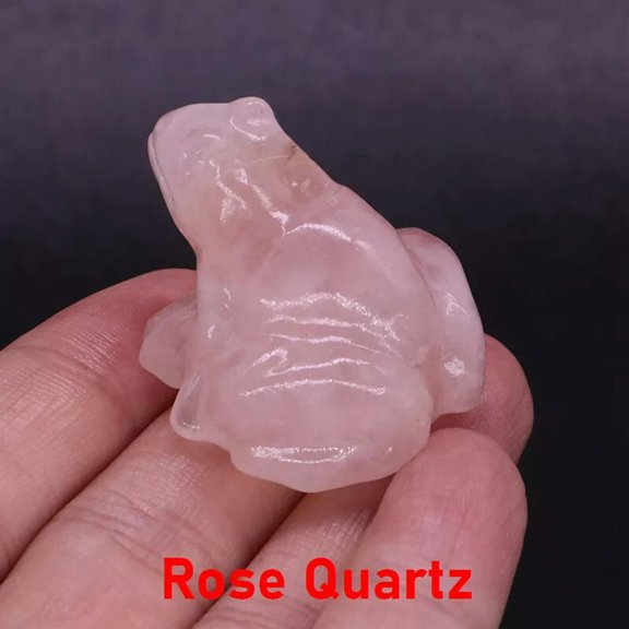 EOEMY Natural Rose Quartz Stone Crystal Carved Fortune Frog Polished Statuary Decor