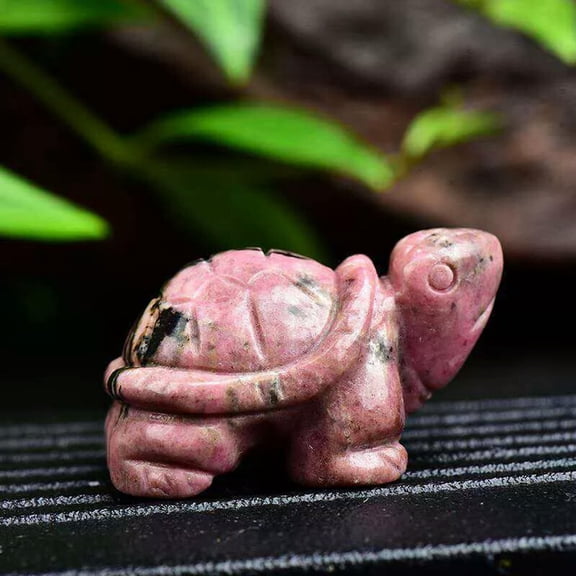 EOEMY Natural Rose Rhodonite Stone Quartz Crystal Longevity Carved Energy Turtle Decor