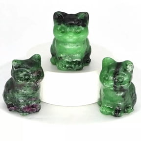 EOEMY Natural Ruby Zoisite Quartz Crystal Stone Fortune Cat Carved Healing Mini Decor