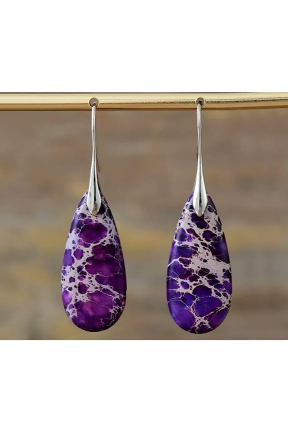 Natural Sea Sediment Jasper Stone Teardrop Dangle Earrings Gemstone Drop Earring