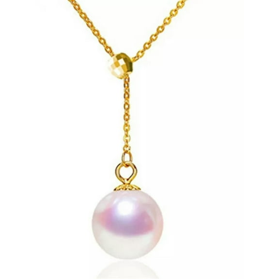 EOEMY Natural Seawater Akoya 8-8.5mm Pearl Necklace Pendant Genuine 18K/Au750 Yellow
