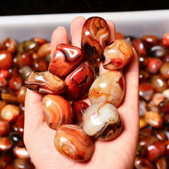 EOEMY Natural Silk Banded Lace Agate Quartz Crystal Sardonyx Carnelian Tumbled Stone