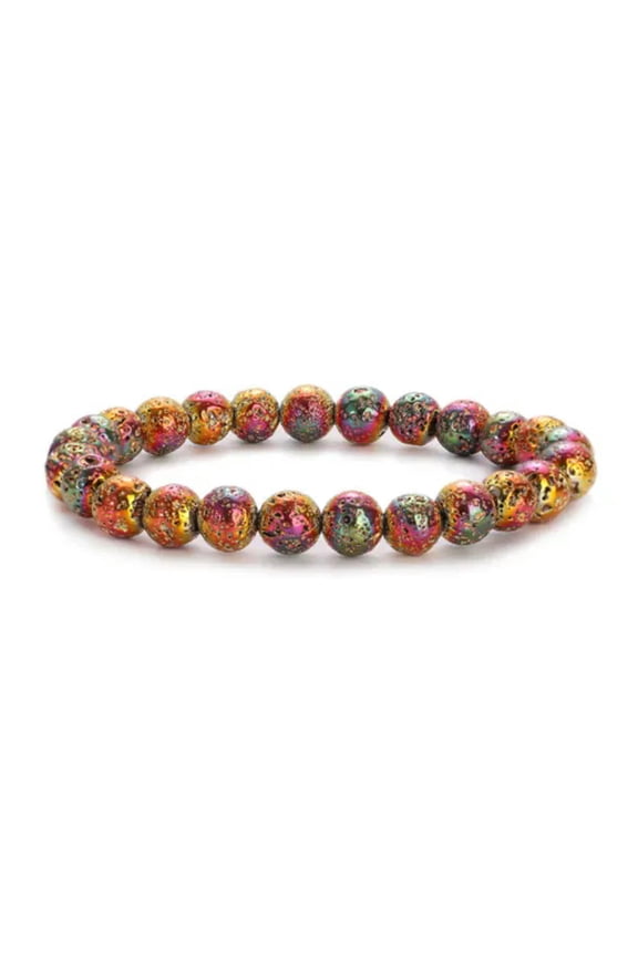 Natural Stone Beads Multicolor Rock Volcanic Lava Round Beads Bracelet For Men-Rainbow-6mm
